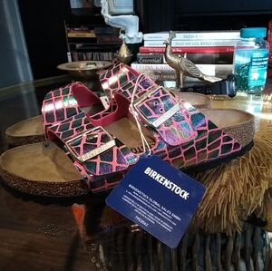 Birkenstock Arizona Gator gleam 2 strap sandals Raspberry size 9w 40 euro